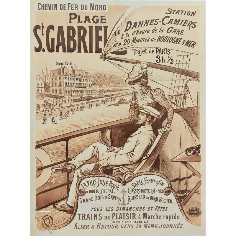 Affiche ancienne originale Plage St Gabriel Chemin de fer du Nord