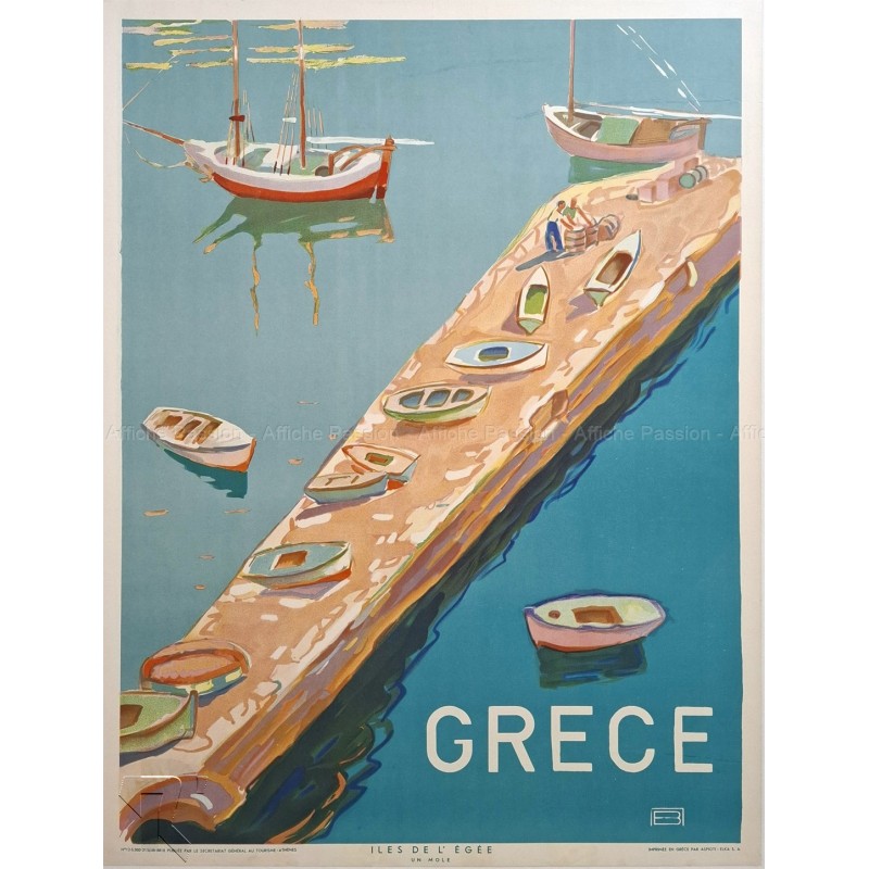 Affiche ancienne originale Grèce Iles de l'Égée Un Mole