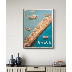 Encadrée affiche ancienne originale Grèce Iles de l'Égée Un Mole