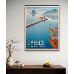 Encadrée affiche ancienne originale Greece Island of Corfu