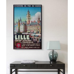 Framed original vintage poster Chemin de fer nord LILLE DEQUENE