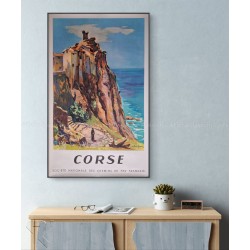 Encadrée affiche ancienne originale Corse SNCF Arthur FAGES 1958