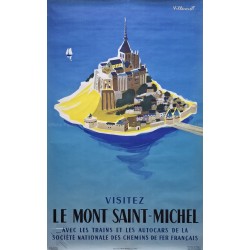 Affiche ancienne originale SNCF Mont Saint Michel 1955 VILLEMOT