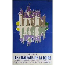 Affiche ancienne originale SNCF Les Châteaux de la Loire JACQUELIN