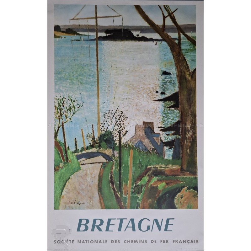 Affiche ancienne originale SNCF Bretagne 1959 JENIS