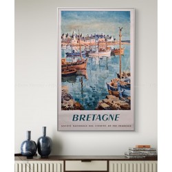 Encadrée affiche ancienne originale SNCF Bretagne 1957 CARIOU