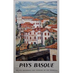 Affiche ancienne originale SNCF Pays Basque 1959 DUREL