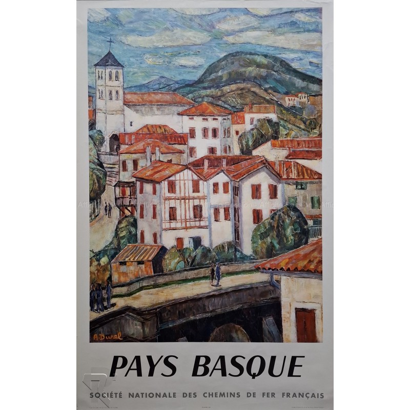 Affiche ancienne originale SNCF Pays Basque 1959 DUREL