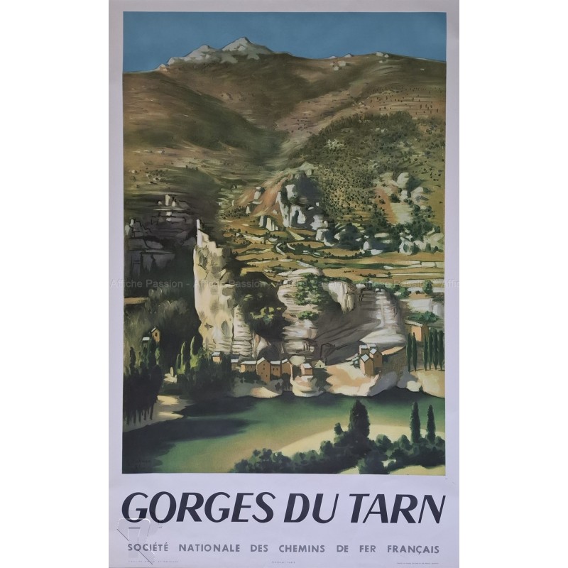 Affiche ancienne originale SNCF Gorges du Tarn 1955 ROHNER