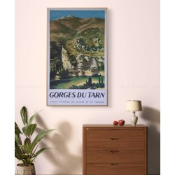 Encadrée affiche ancienne originale SNCF Gorges du Tarn 1955 ROHNER