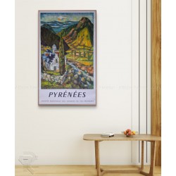 Encadrée affiche ancienne originale SNCF Pyrénées 1959 CALVET