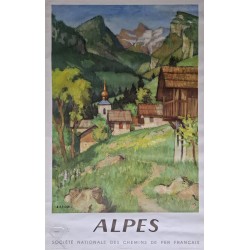 Affiche ancienne originale SNCF Alpes 1956 CAPON