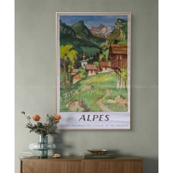 Encadrée affiche ancienne originale SNCF Alpes 1956 CAPON