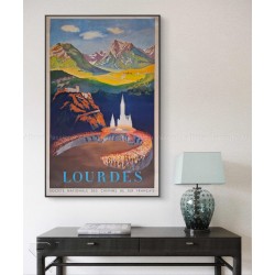 Encadrée affiche ancienne originale SNCF Lourdes Pyrénées 1951