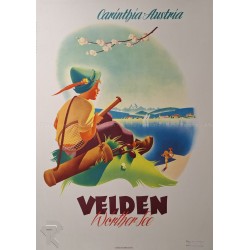 Affiche ancienne originale Golf Voyage Autriche Velden Hans EBNER