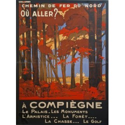 Affiche ancienne originale COMPIEGNE Forêt Chasse Golf PINCHON