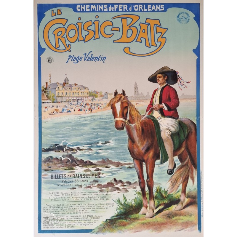 Original vintage travel poster Croisic Batz plage Valentin FRAIPONT