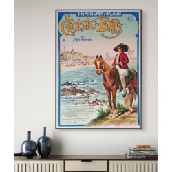 Framed original vintage travel poster Croisic Batz plage Valentin FRAIPONT