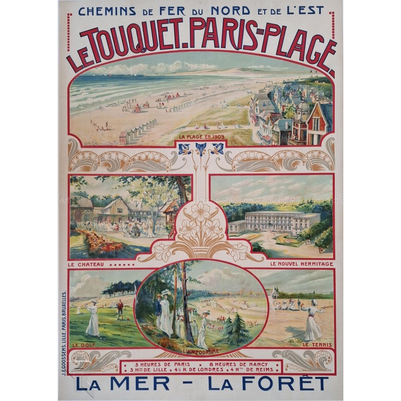 Affiche ancienne originale Le Touquet Paris-Plage La Mer La Forêt 1910