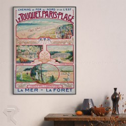 Encadrée 1 affiche ancienne originale Le Touquet Paris-Plage La Mer La Forêt 1910