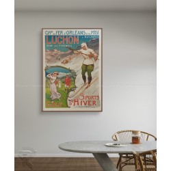 Framed original vintage poster LUCHON Golf Sports D'Hiver LESSIEUX