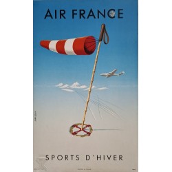 Affiche ancienne originale Air France Sports D'Hiver Jean COLLIN