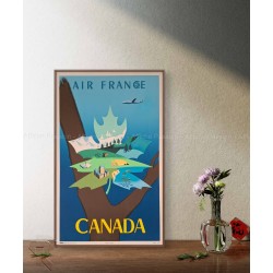 Encadrée affiche ancienne originale Air France CANADA 1951 NABRIN