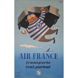 Affiche ancienne originale Air France transporte tout partout 1952 HUGON