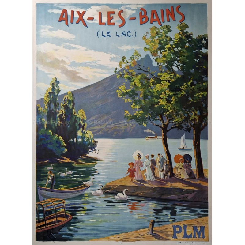 Affiche ancienne originale Aix les Bains Le Lac 1906 CACHOUD