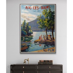 Encadrée affiche ancienne originale Aix les Bains Le Lac 1906 CACHOUD