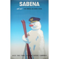 Affiche originale Sabena vous mènera aux sports d'hiver - circa 1955