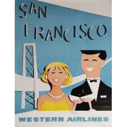 Original vintage travel poster Western Airlines San Francisco
