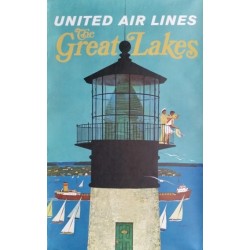 Affiche originale United Airlines The Great Lakes - Stan GALLI