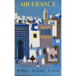 Affiche originale Air France Maroc Algérie Tunisie - Bernard Villemot