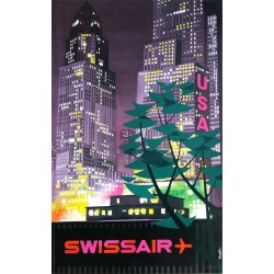 Original vintage poster SWISSAIR USA - Donald BRUN