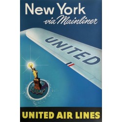 Original vintage poster United Airlines New York via Mainliner