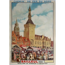 Affiche ancienne originale Bailleul  Chemin de fer du Nord - VERHEYDE
