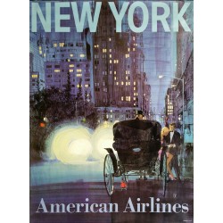 Original vintage travel poster American Airlines New York Central Park Carriage