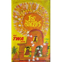 Affiche ancienne originale Fly TWA Jets LOS ANGELES - David KLEIN