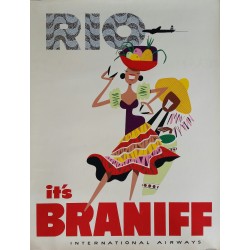 Affiche ancienne originale RIO It's Braniff International Airways