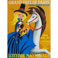 Affiche ancienne originale Loterie Nationale 28 juin 1969 Grand Prix de Paris - Pierre TOUCHAIS