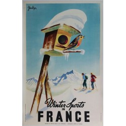 Affiche ancienne originale Winter sports in France - Jean LÉGER