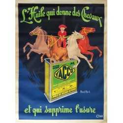 Affiche ancienne originale Yacco L'huile qui donne des cheveaux - Marcel BLOCH