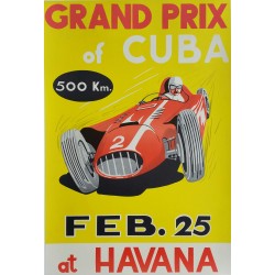 Original vintage poster Grand Prix of Cuba 1957 at Havana - Juan Manuel Fangio won on Maserati 300S
