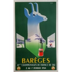 Affiche ancienne originale Barèges 41ème championnats de France de Ski 1954 - EVEN