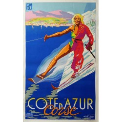 Affiche ancienne originale Côte d'Azur Corse PLM MOULLOT - E FER