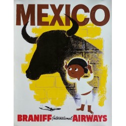 Original vintage travel poster Mexico Braniff International Airways