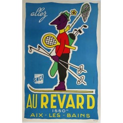 Affiche ancienne originale Allez au Mont Revard Aix les bains SNCF - Andre DEMOYENCOURT