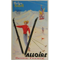 Affiche ancienne originale ski Valloire Savoie France Neige Soleil