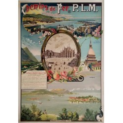 Affiche ancienne originale PLM vallée de Suse Gênes Milan Turin Lac Majeur CUSSETTI
